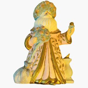 Russian Style St Nicholas Figurine Pink Floral Gold Trim Hand Painted Vintage 94